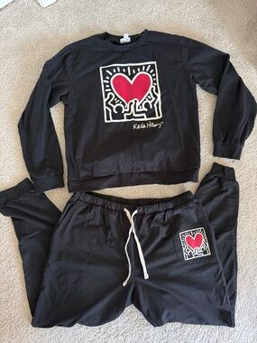 Keith Haring Black Heart Graphic Joggers - Black
